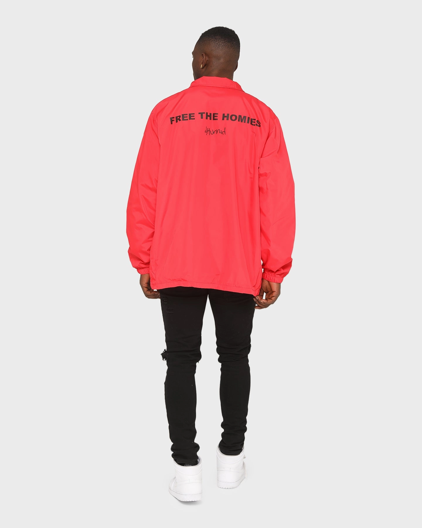 4Hunnid Men's Free the Homies Coach Jacket Red