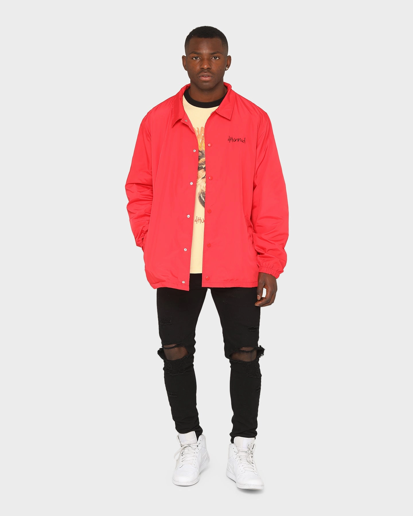 4Hunnid Men's Free the Homies Coach Jacket Red