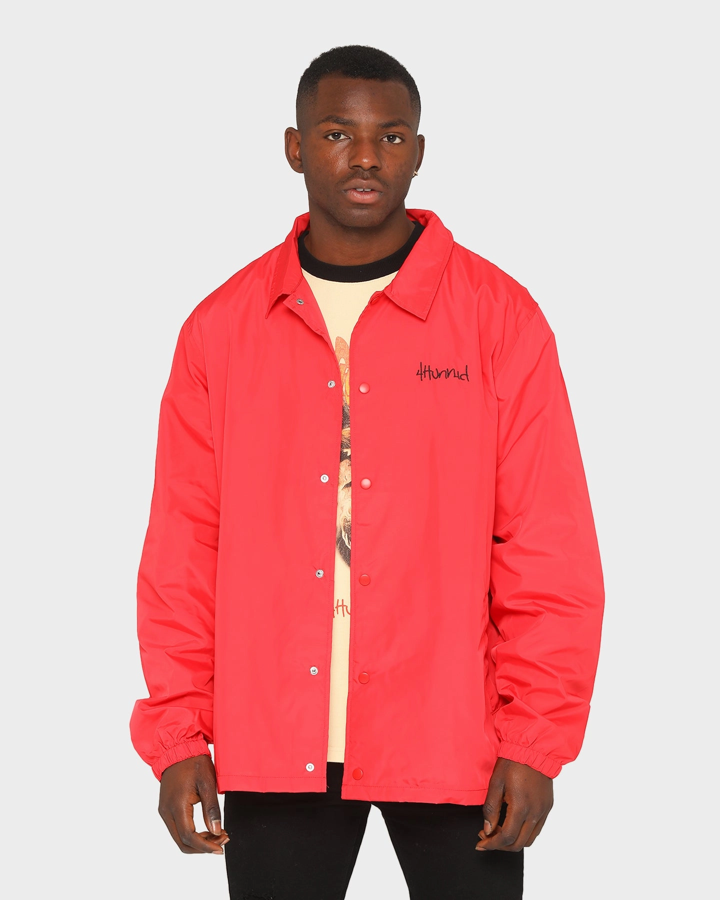 4Hunnid Men's Free the Homies Coach Jacket Red