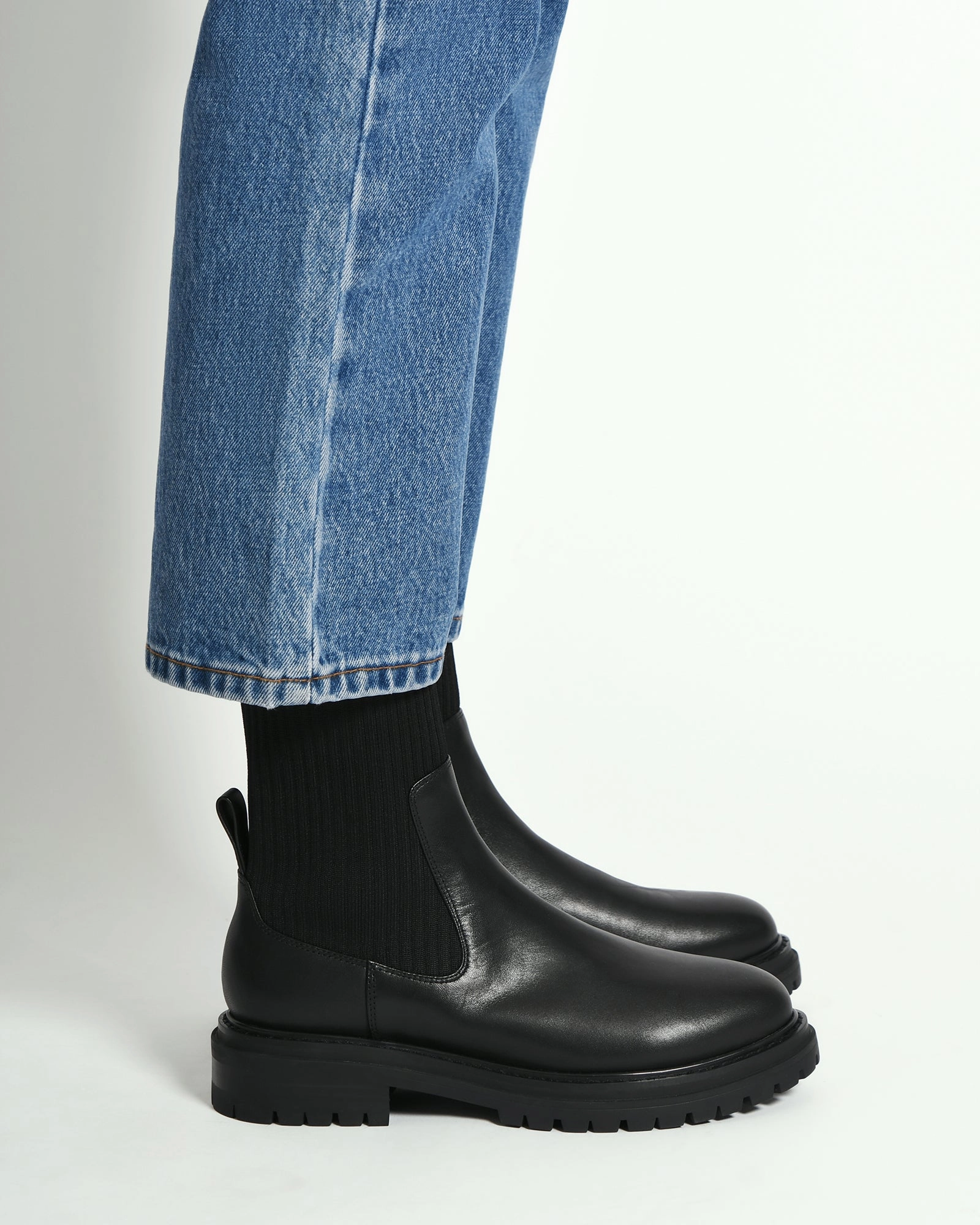 BERTIE FLAT ANKLE BOOTS BLACK LEATHER