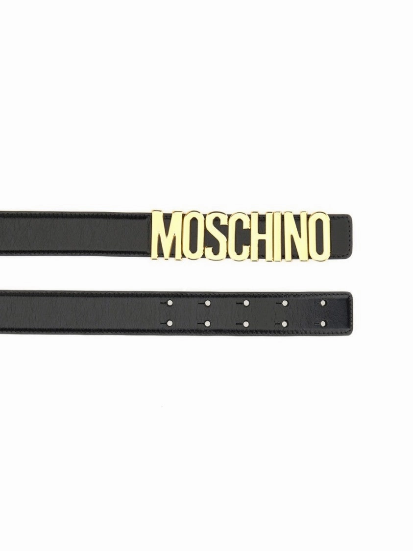Black Leather Belt With Bold Logo Detail