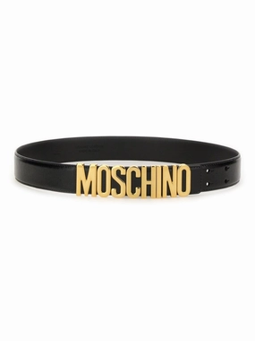 Black Leather Belt With Bold Logo Detail