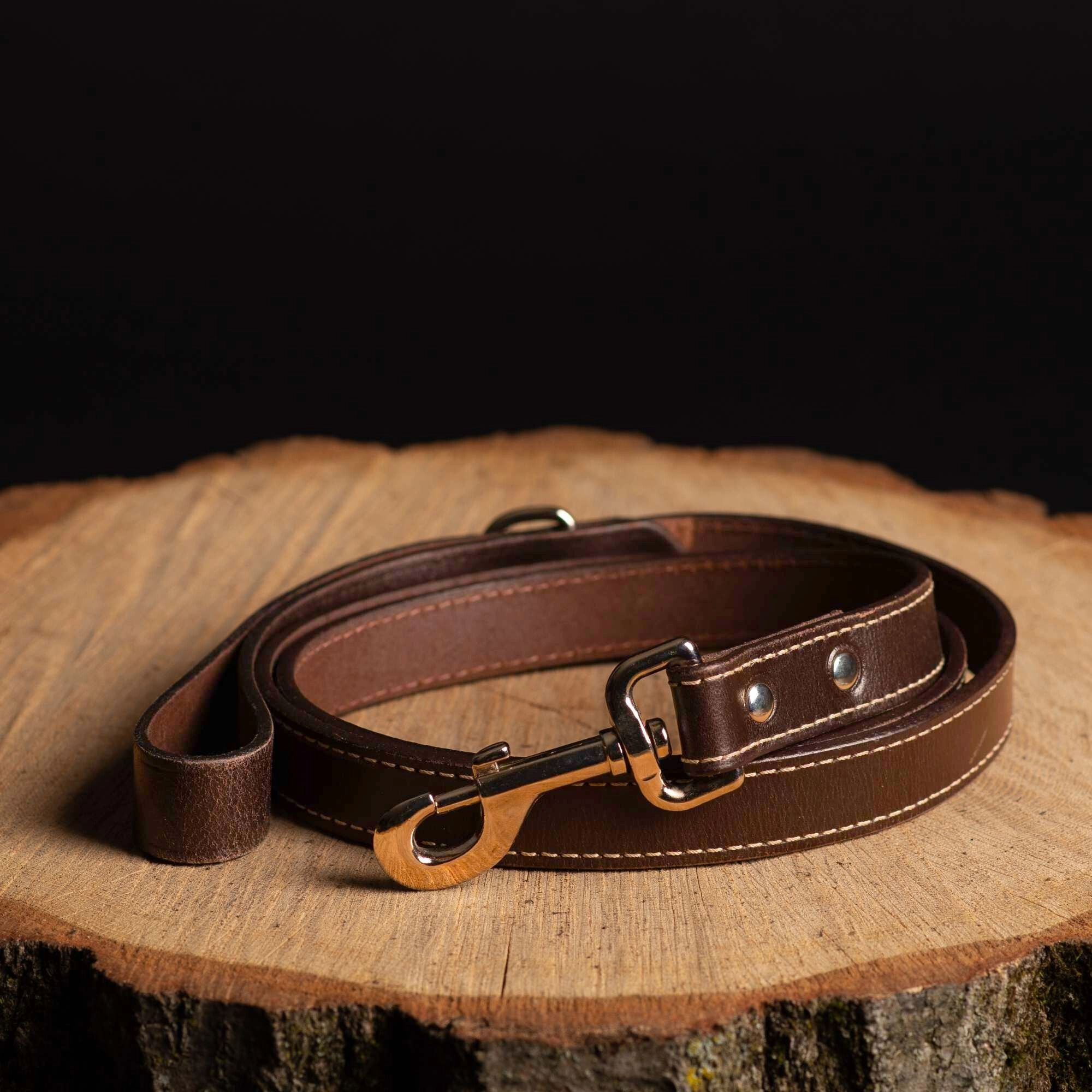 Brown Stitched Leather Dog Leash 60'' - Made in Canada