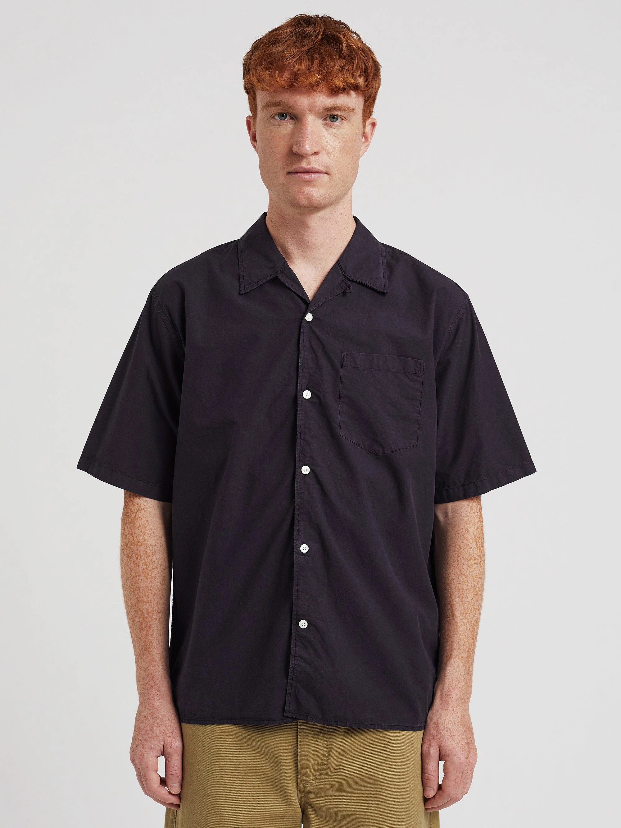 Camicia Casual in Popeline e Tencel Blu Notte