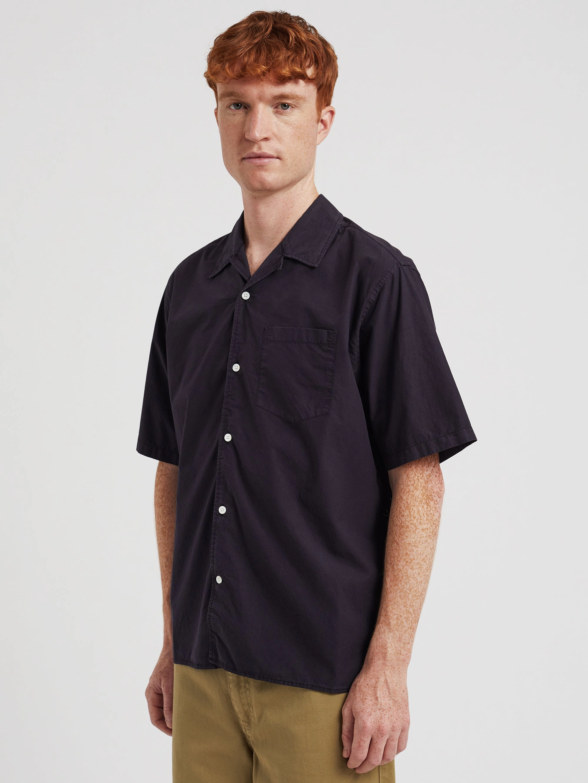 Camicia Casual in Popeline e Tencel Blu Notte