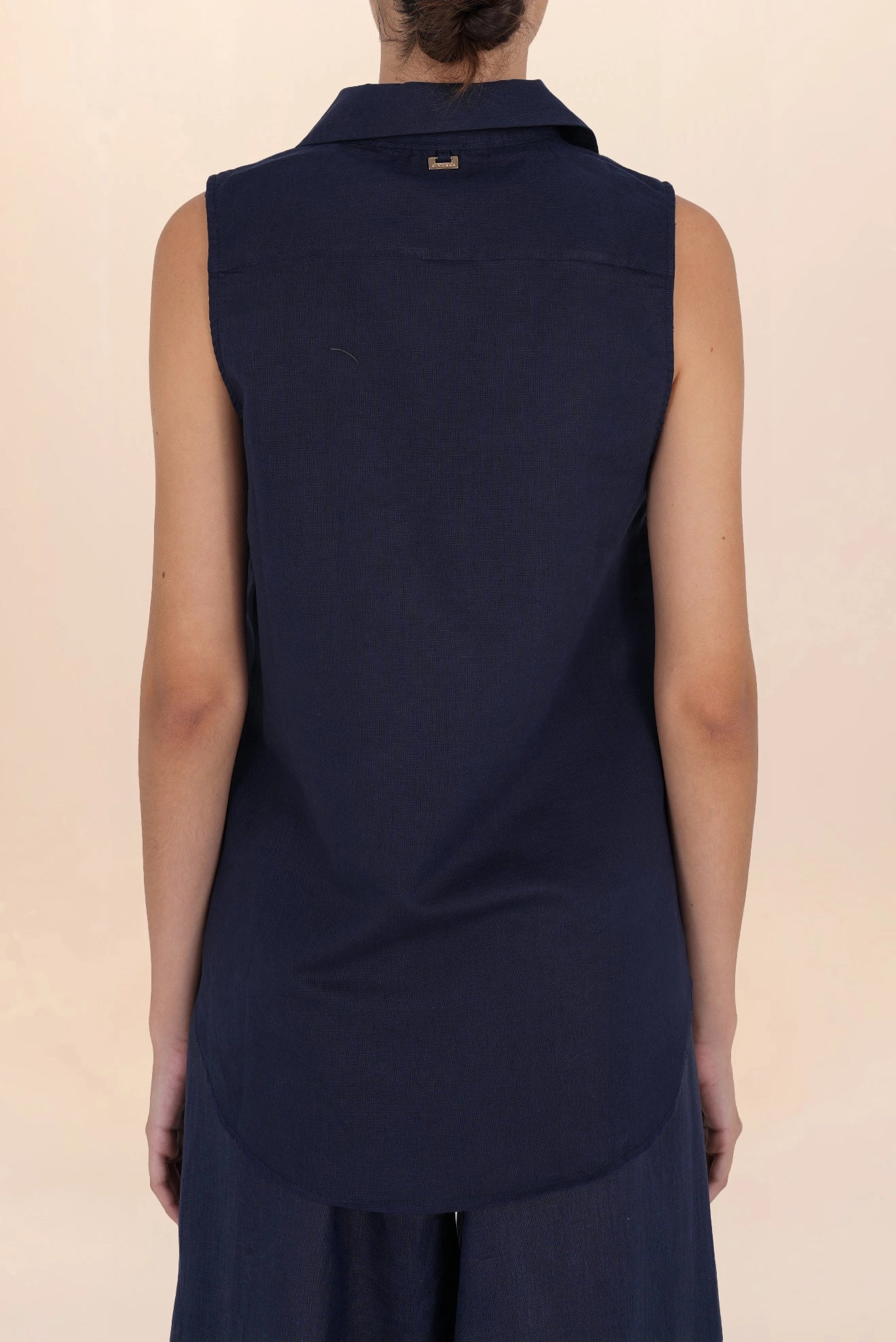 Camisa de Botones de Lino Azul