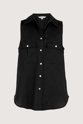 Camisa de Botones de Lino Negro