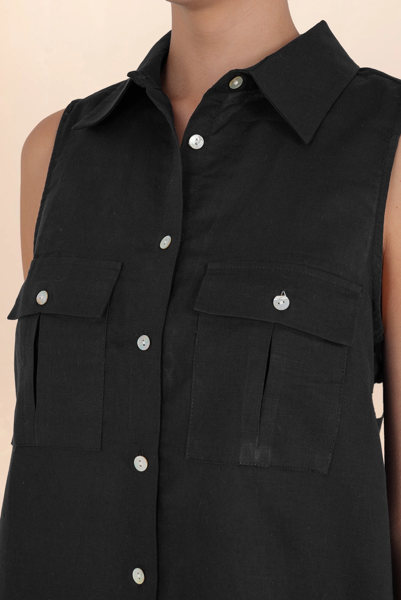 Camisa de Botones de Lino Negro