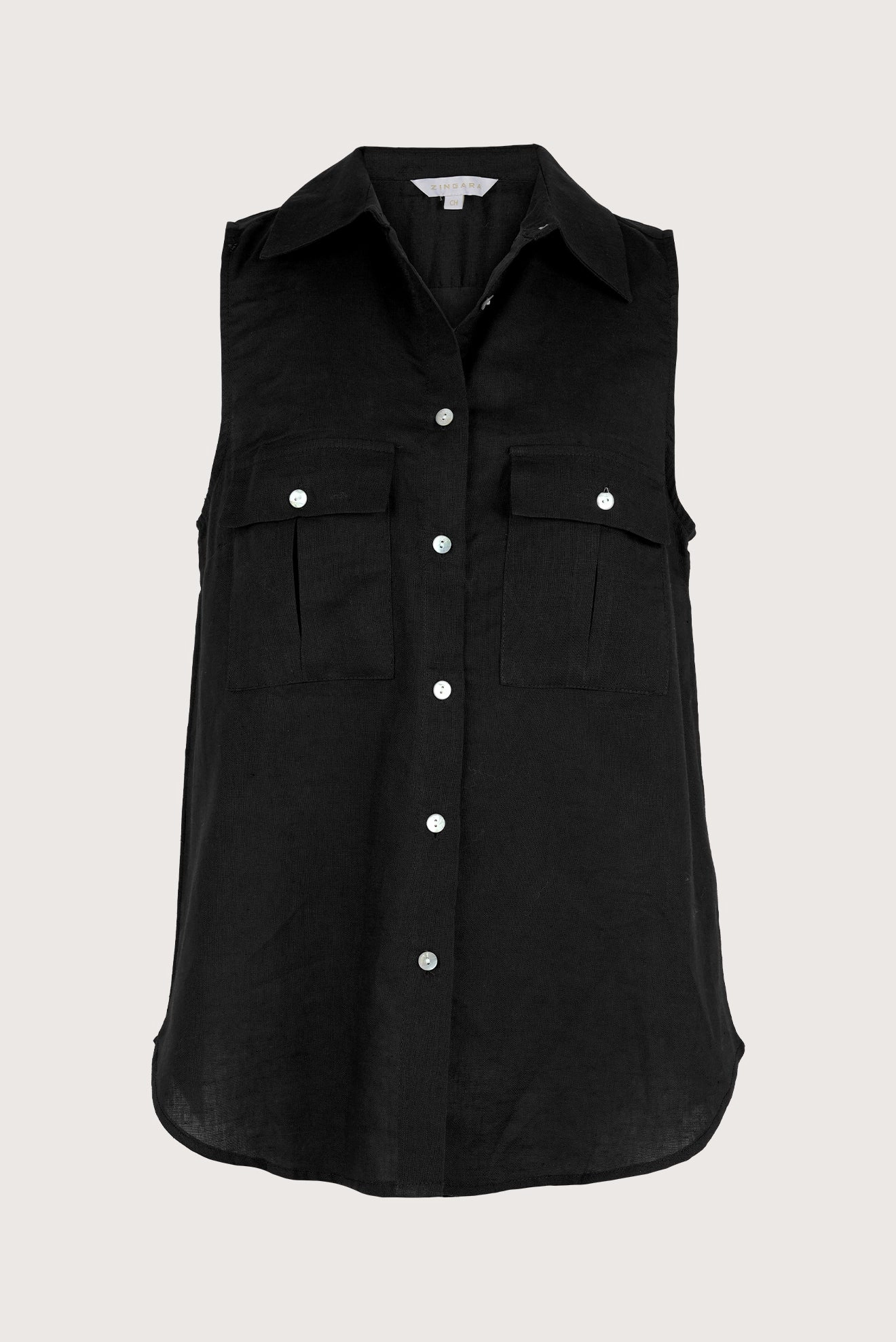Camisa de Botones de Lino Negro