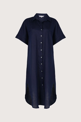 Camisa Larga de Lino Azul