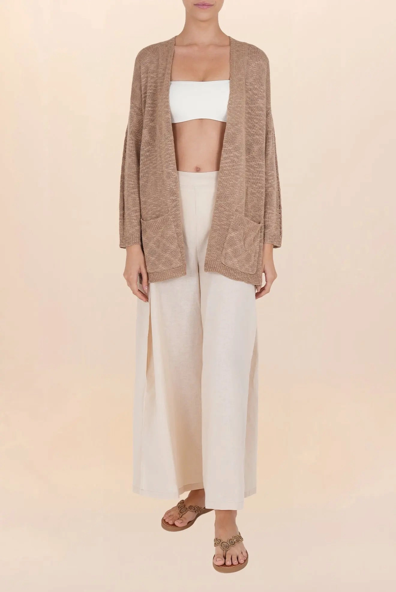 CARDIGAN CON BOLSILLOS PERLA TAUPE