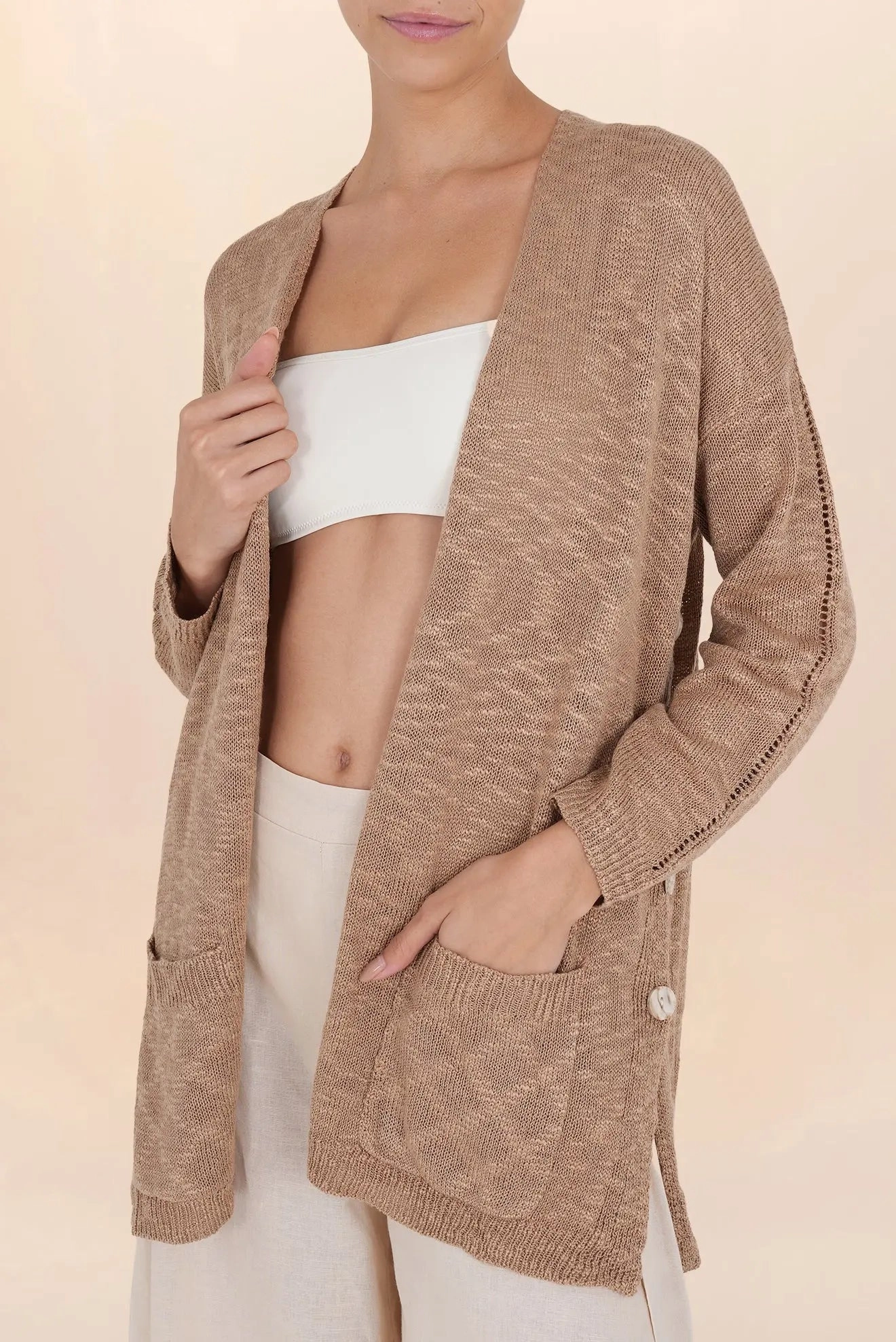 CARDIGAN CON BOLSILLOS PERLA TAUPE