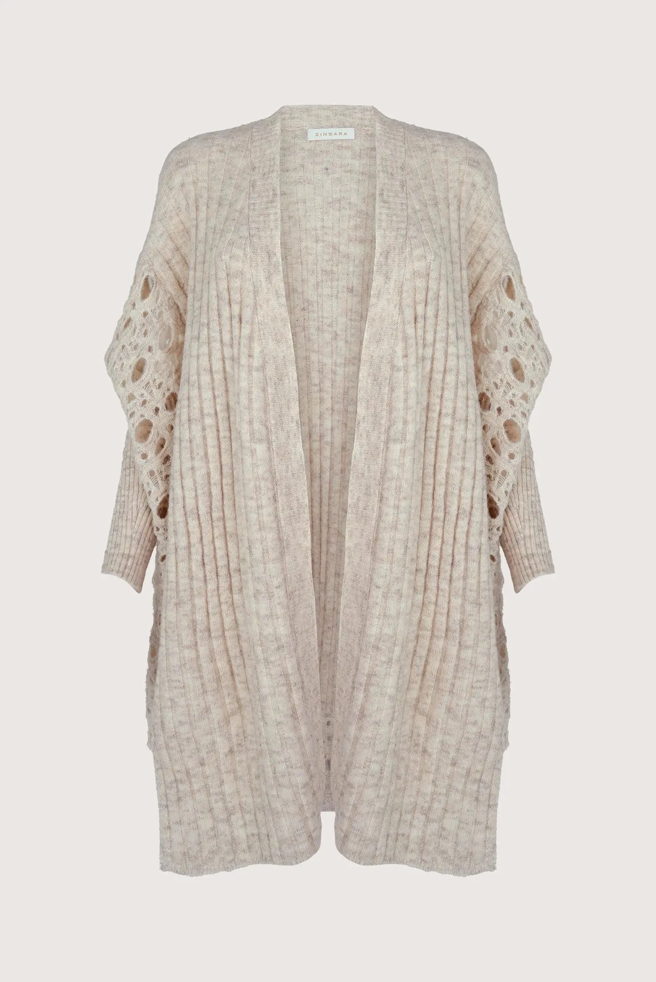 CARDIGAN LARGO CALADO PERLA BEIGE