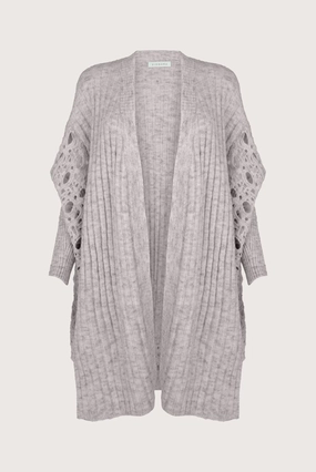 CARDIGAN LARGO CALADO PERLA GREIGE