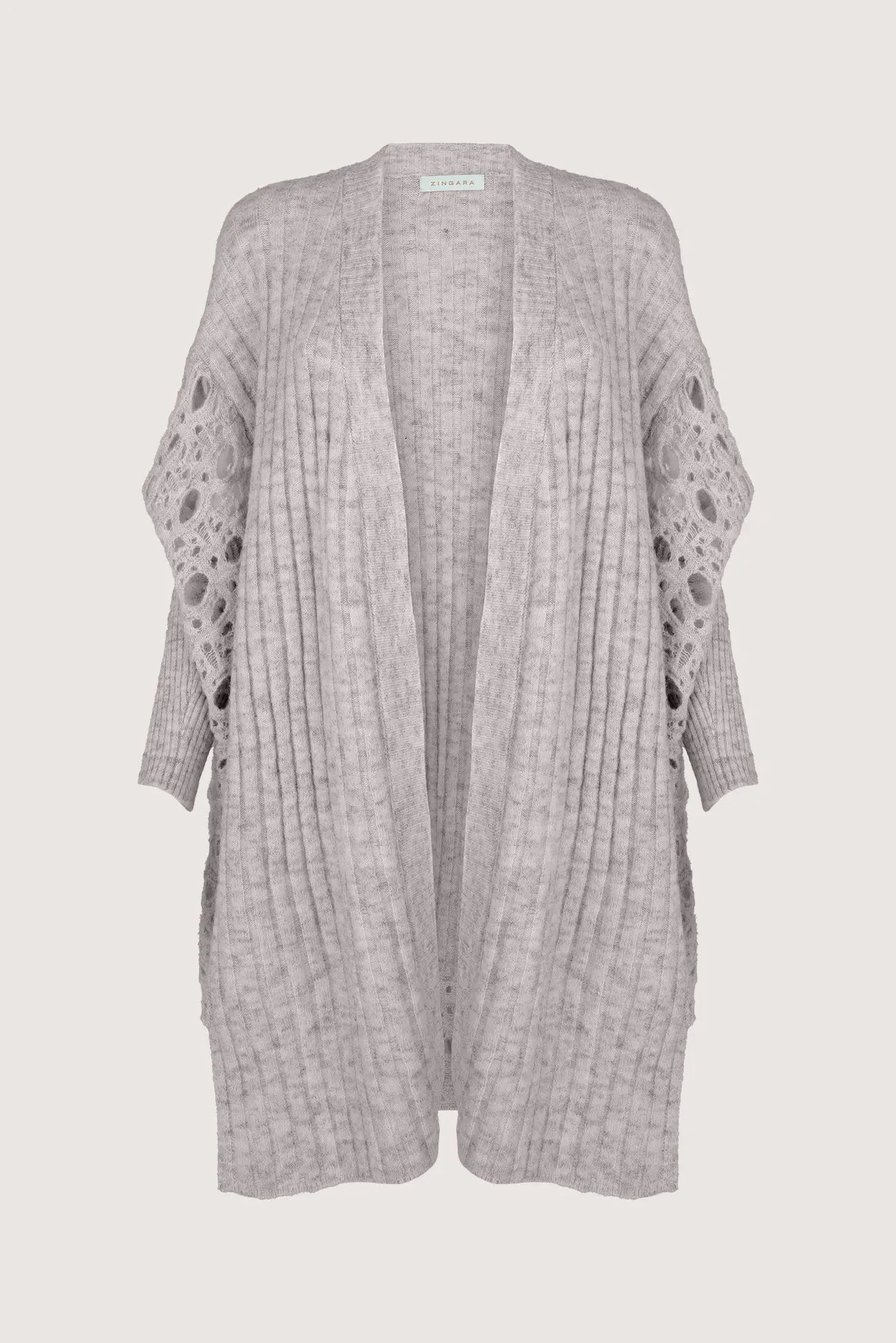 CARDIGAN LARGO CALADO PERLA GREIGE