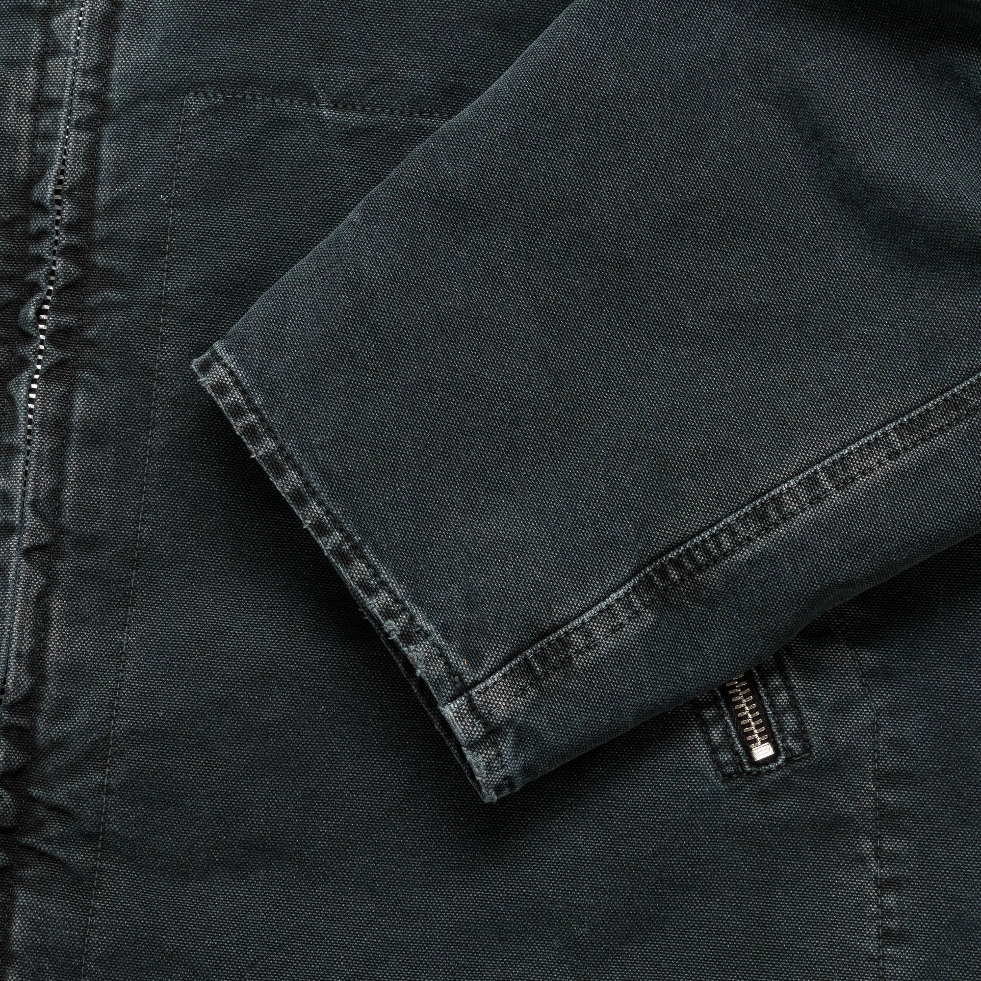 Distressed Denim Zip-Up Jacket - Black