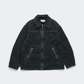 Distressed Denim Zip-Up Jacket - Black