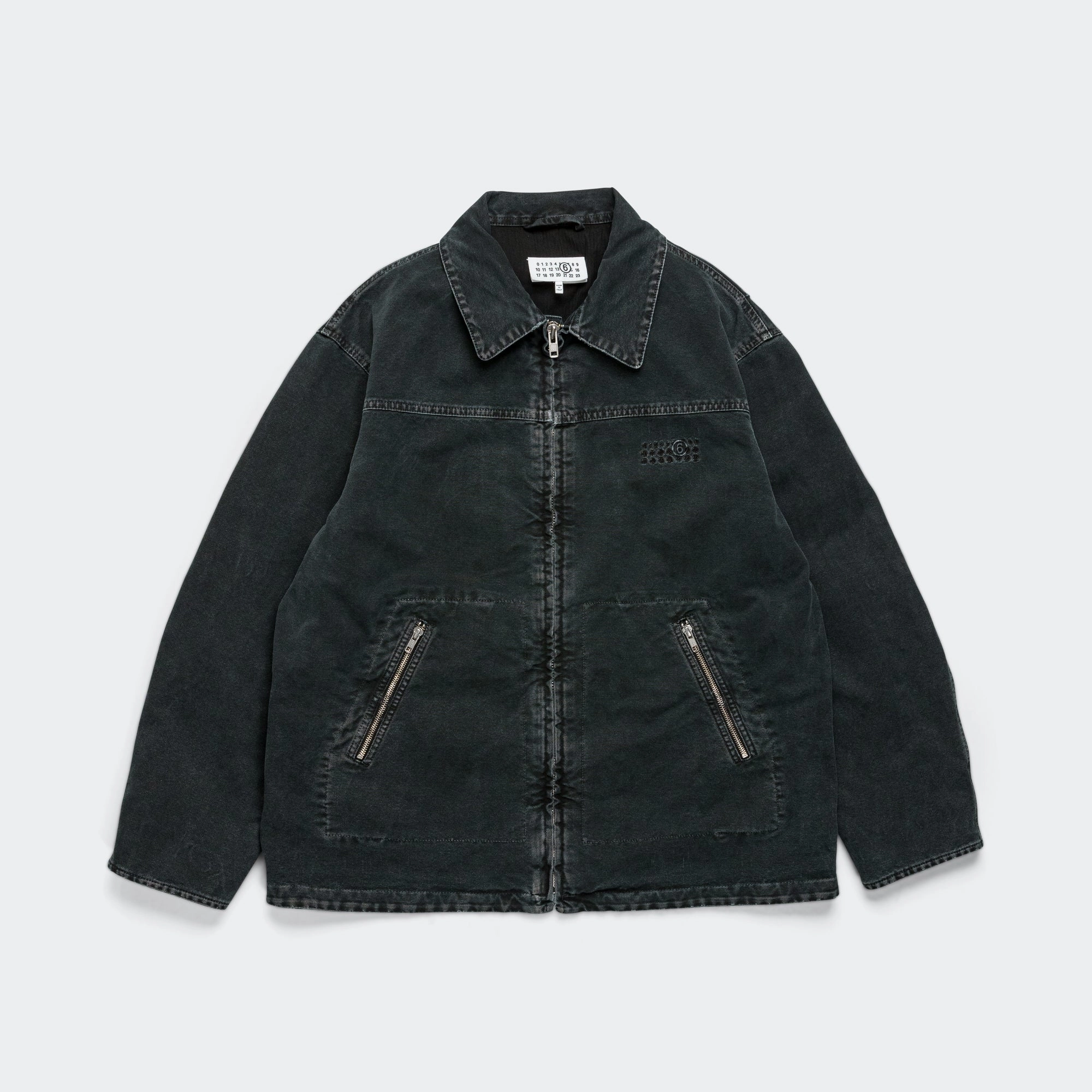 Distressed Denim Zip-Up Jacket - Black