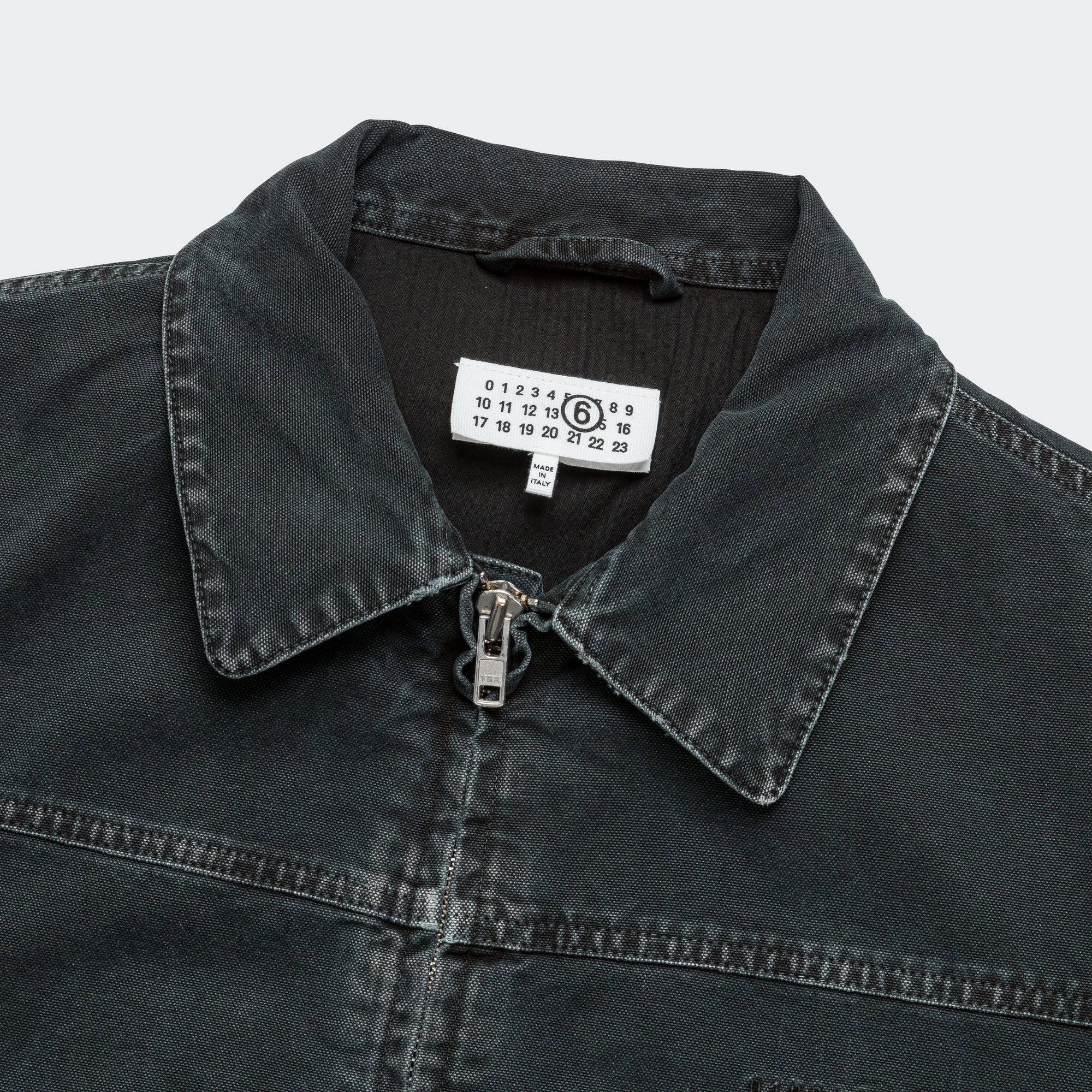 Distressed Denim Zip-Up Jacket - Black