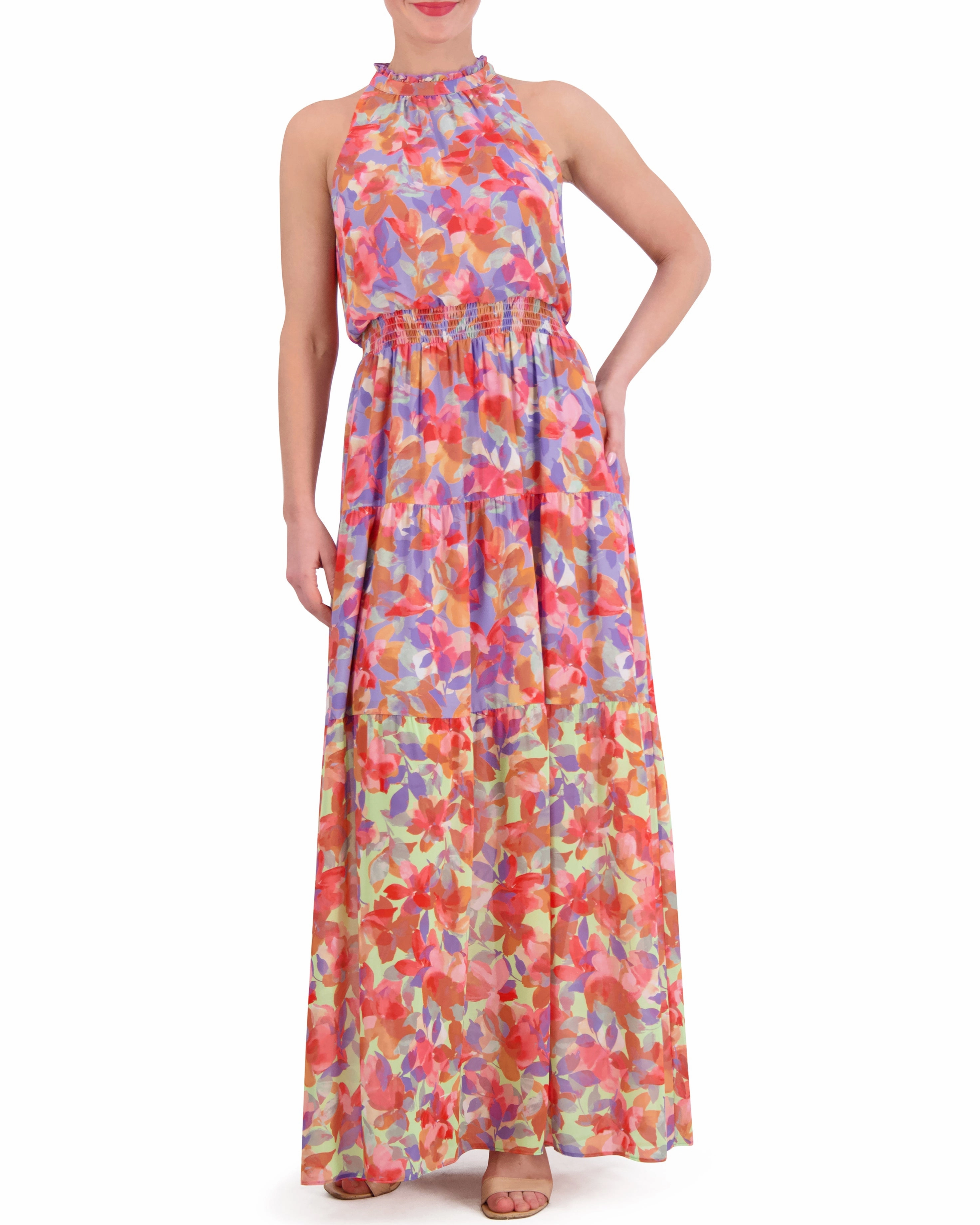 Floral-Print Smocked-Waist Dress