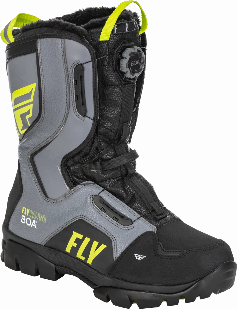 Fly Racing Marker BOA Snowmobile Boot Black Grey Hi-Vis Yellow