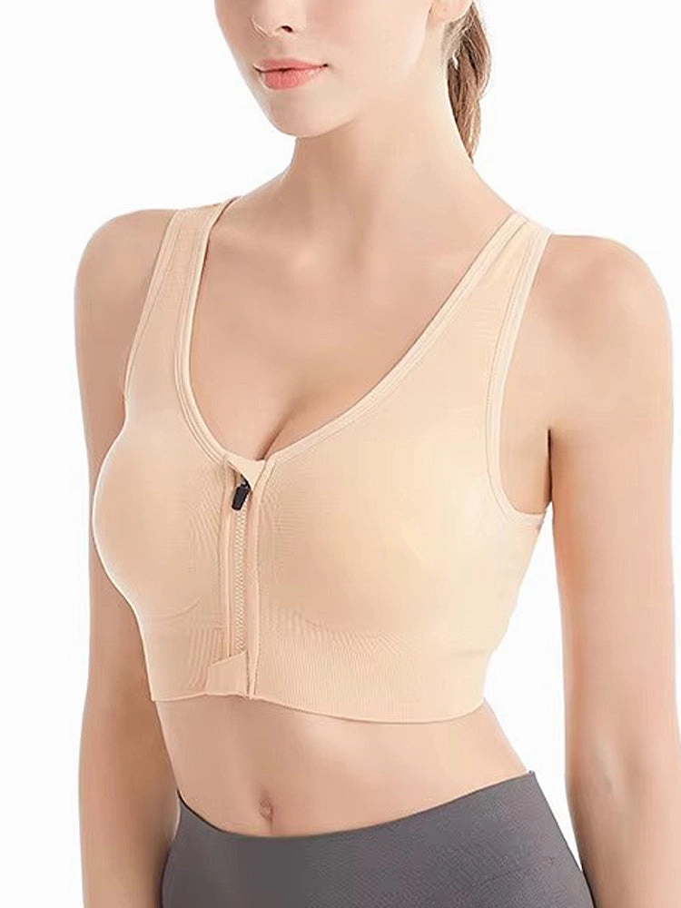 Front Zipper Wireless Shockproof Sports Bras with Removable Pad