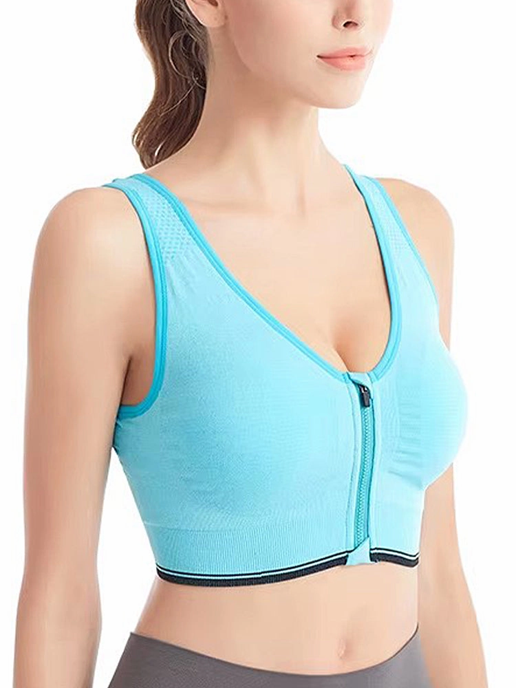 Front Zipper Wireless Shockproof Sports Bras with Removable Pad