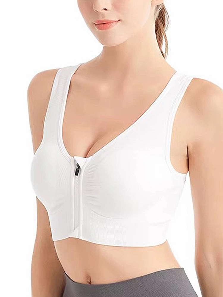 Front Zipper Wireless Shockproof Sports Bras with Removable Pad