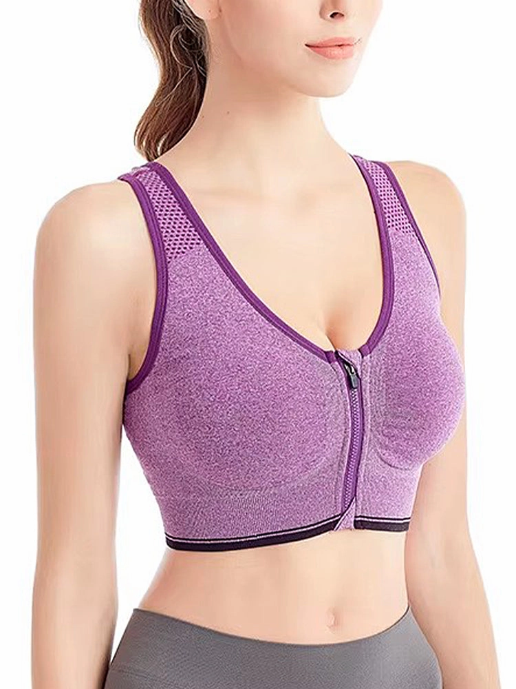 Front Zipper Wireless Shockproof Sports Bras with Removable Pad