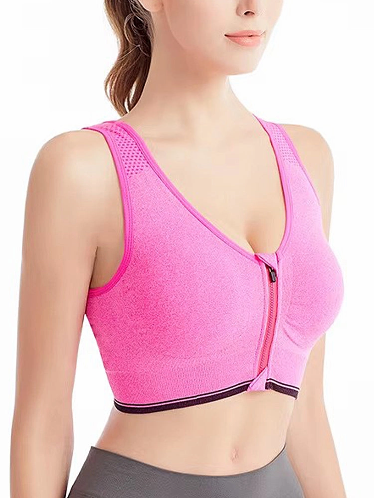 Front Zipper Wireless Shockproof Sports Bras with Removable Pad