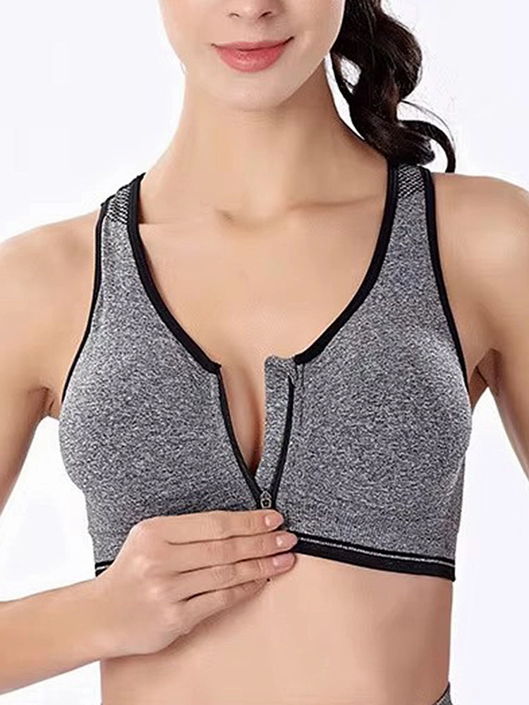 Front Zipper Wireless Shockproof Sports Bras with Removable Pad
