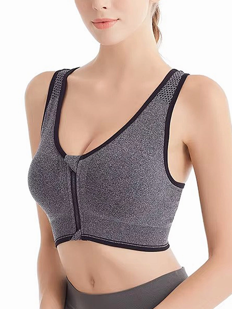 Front Zipper Wireless Shockproof Sports Bras with Removable Pad
