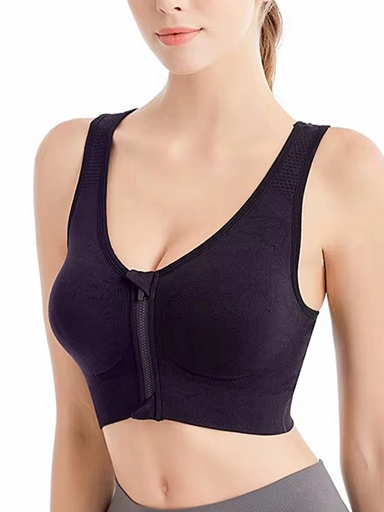 Front Zipper Wireless Shockproof Sports Bras with Removable Pad