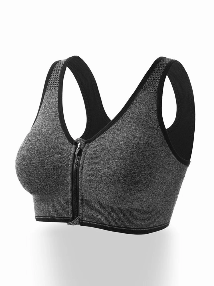 Front Zipper Wireless Shockproof Sports Bras with Removable Pad