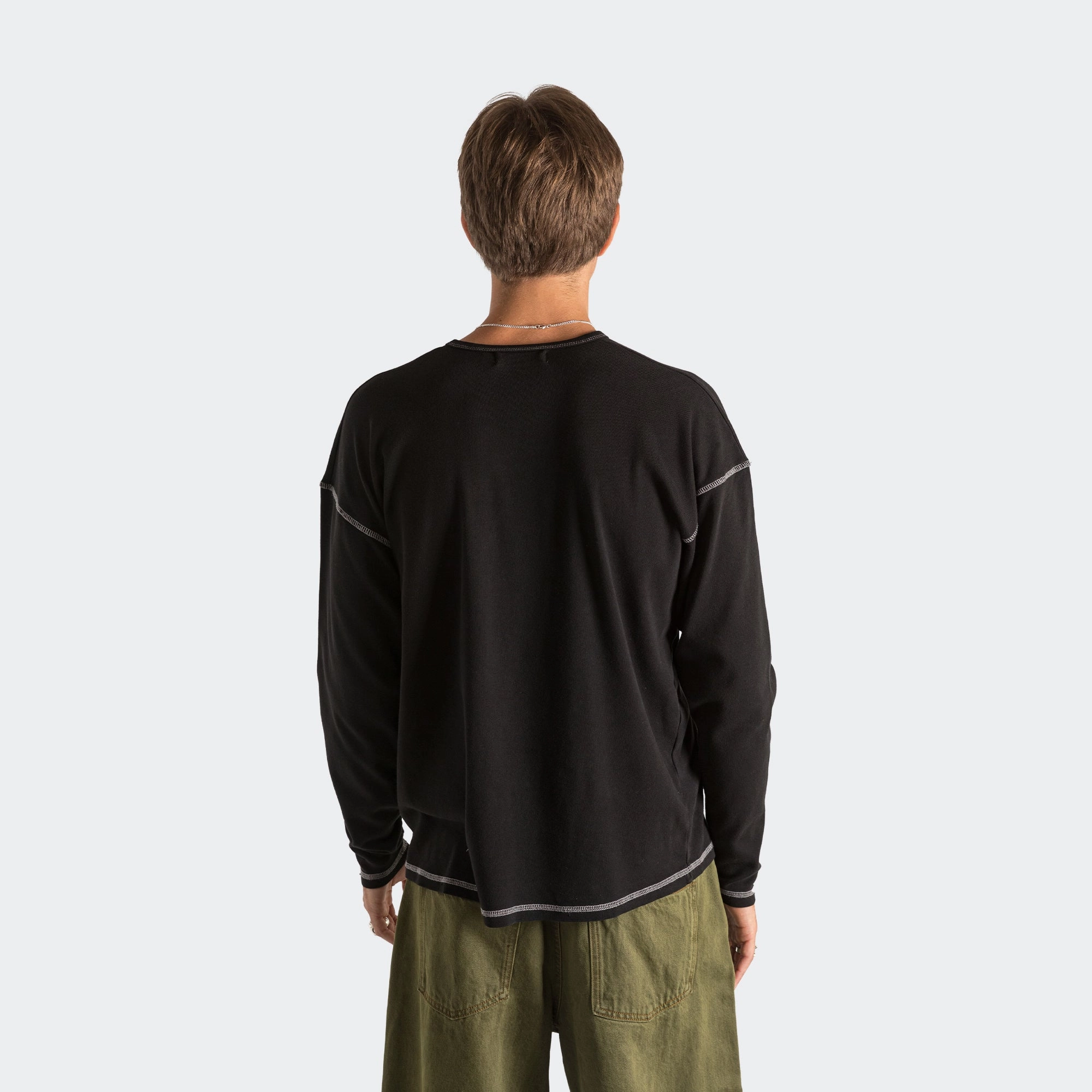 Heavy Rib Knit Long Sleeve Tee - Black