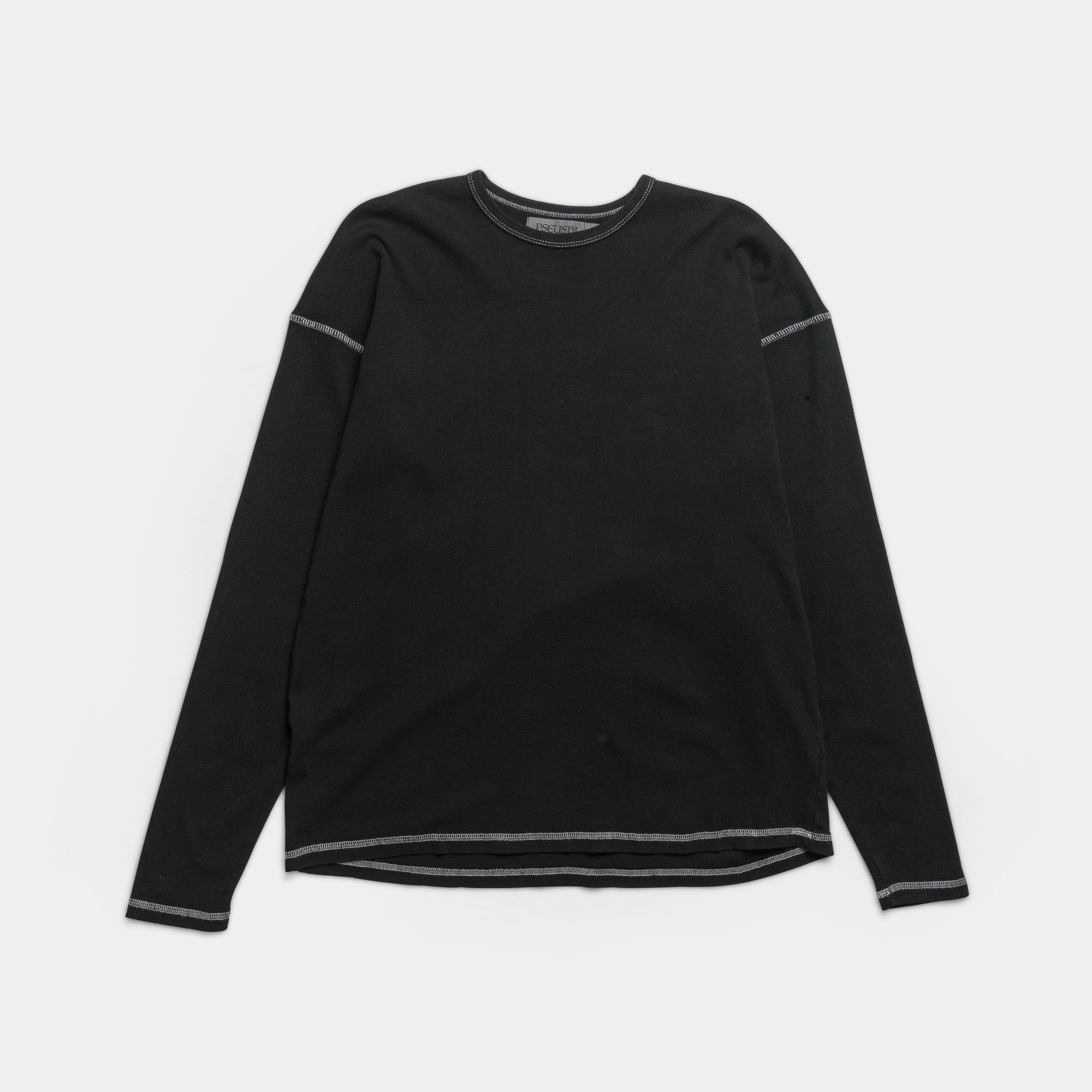 Heavy Rib Knit Long Sleeve Tee - Black