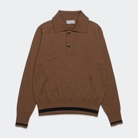 Heavy Trim Polo - Extrafine Merino Wool Tobacco/Black