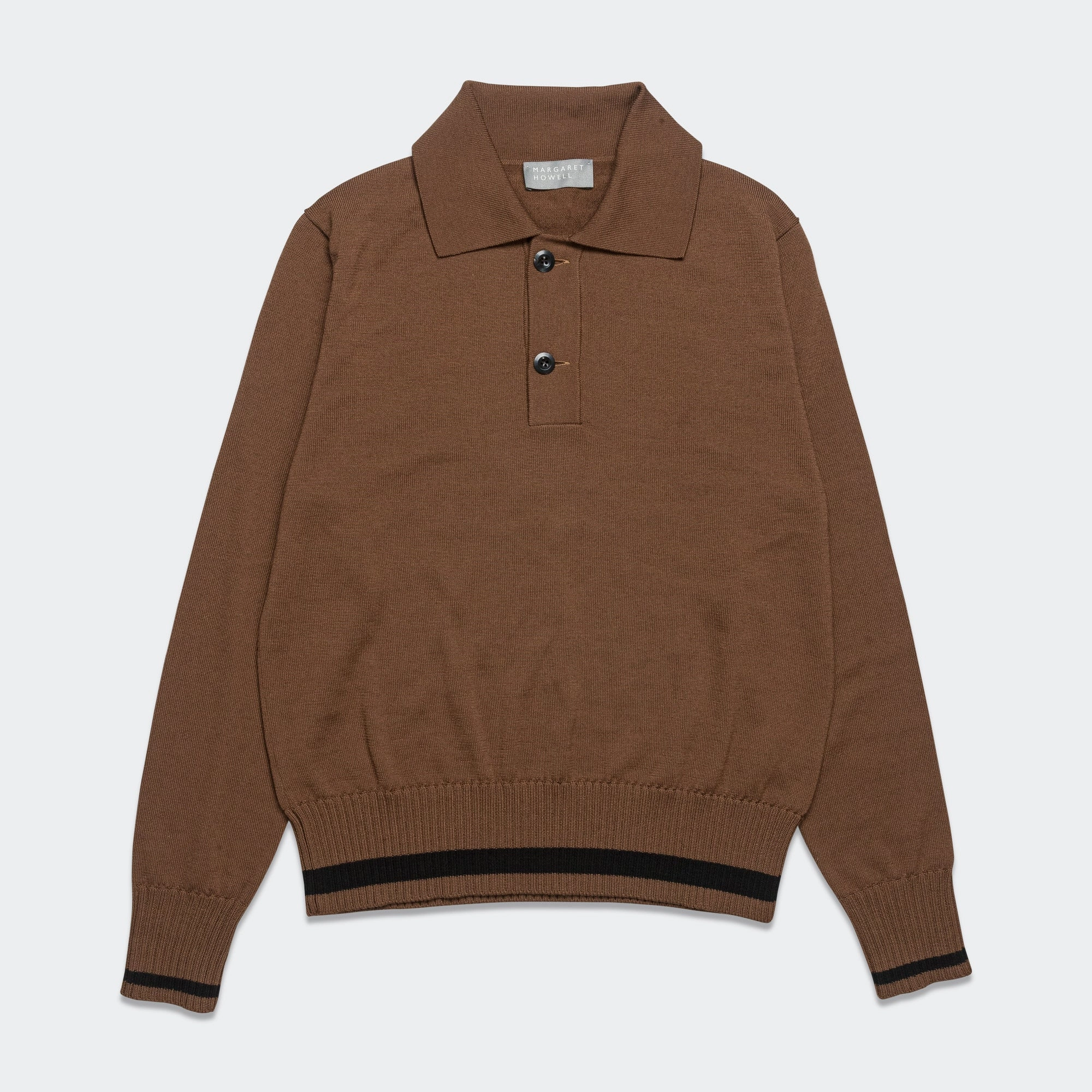 Heavy Trim Polo - Extrafine Merino Wool Tobacco/Black