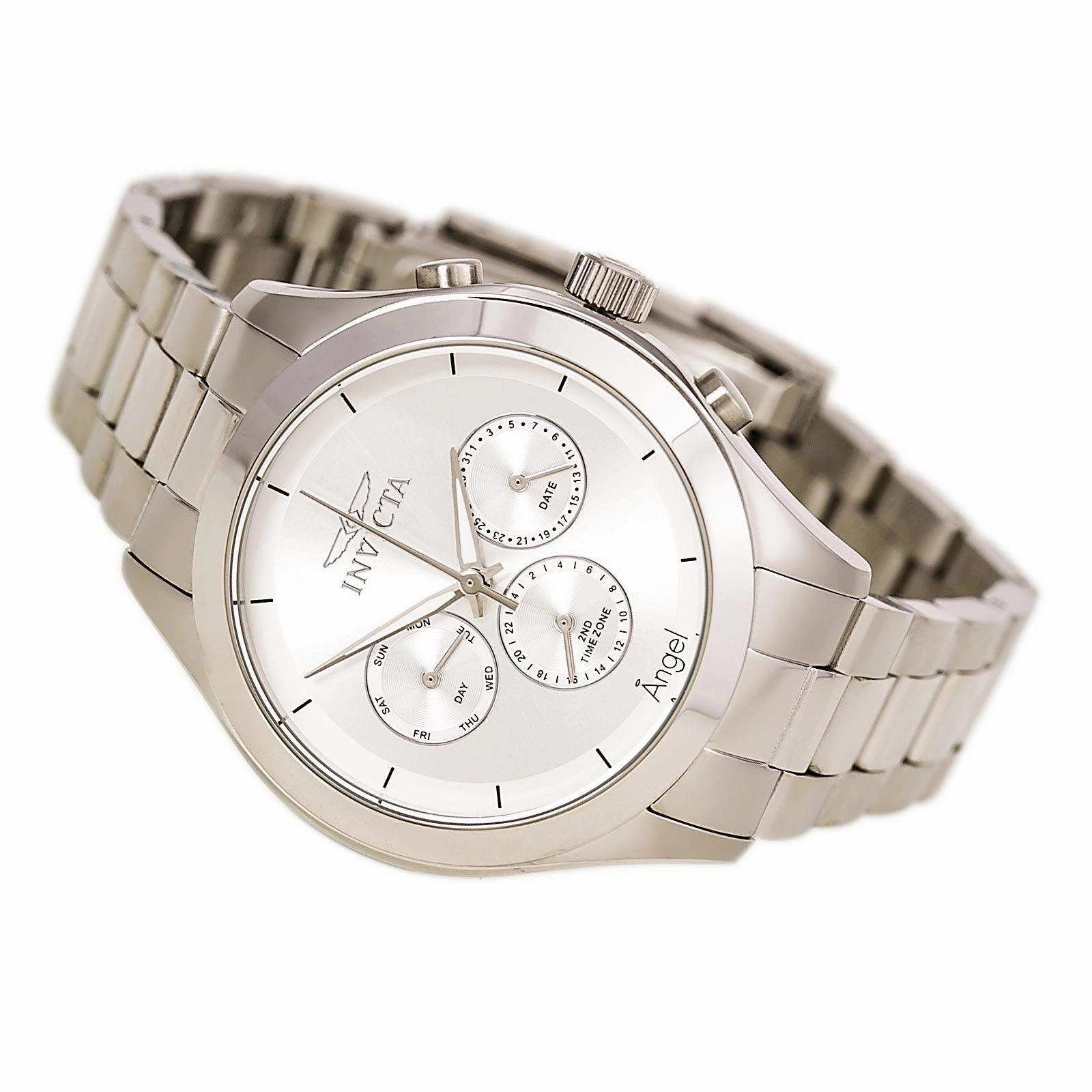 Invicta Women's Angel Stainless Steel Watch - Dual Time Silver Tone Dial | 12465