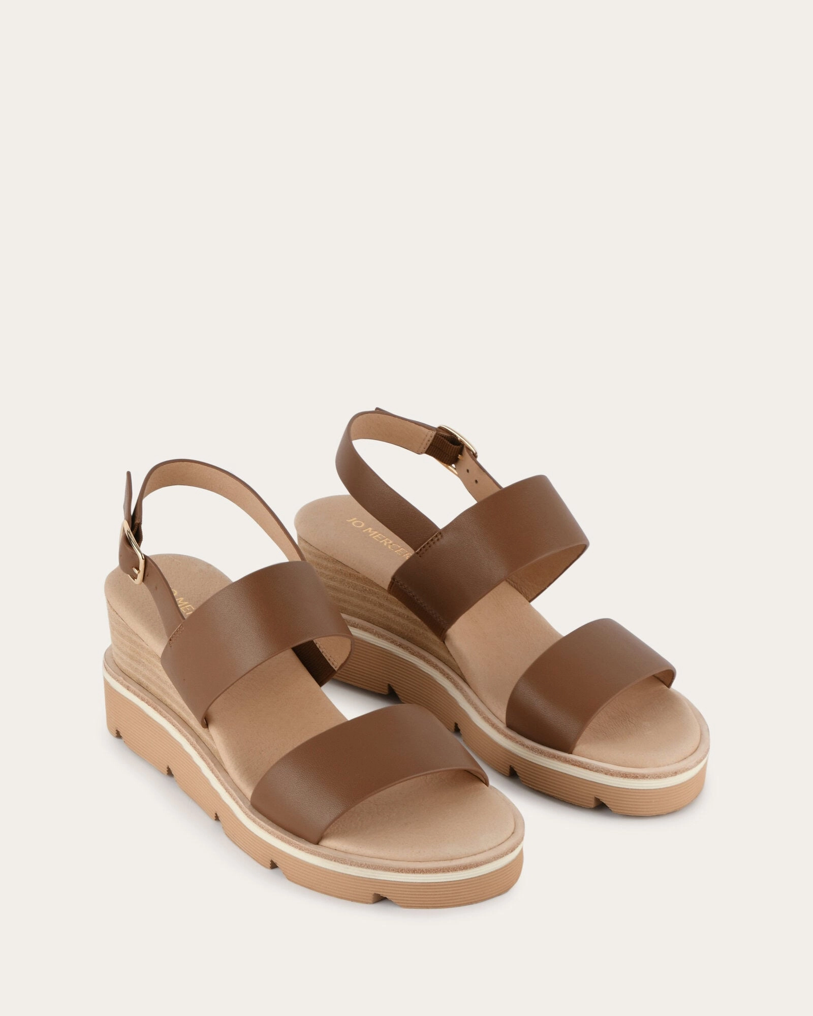 KINNEY WEDGE SANDAL DARK TAN LEATHER