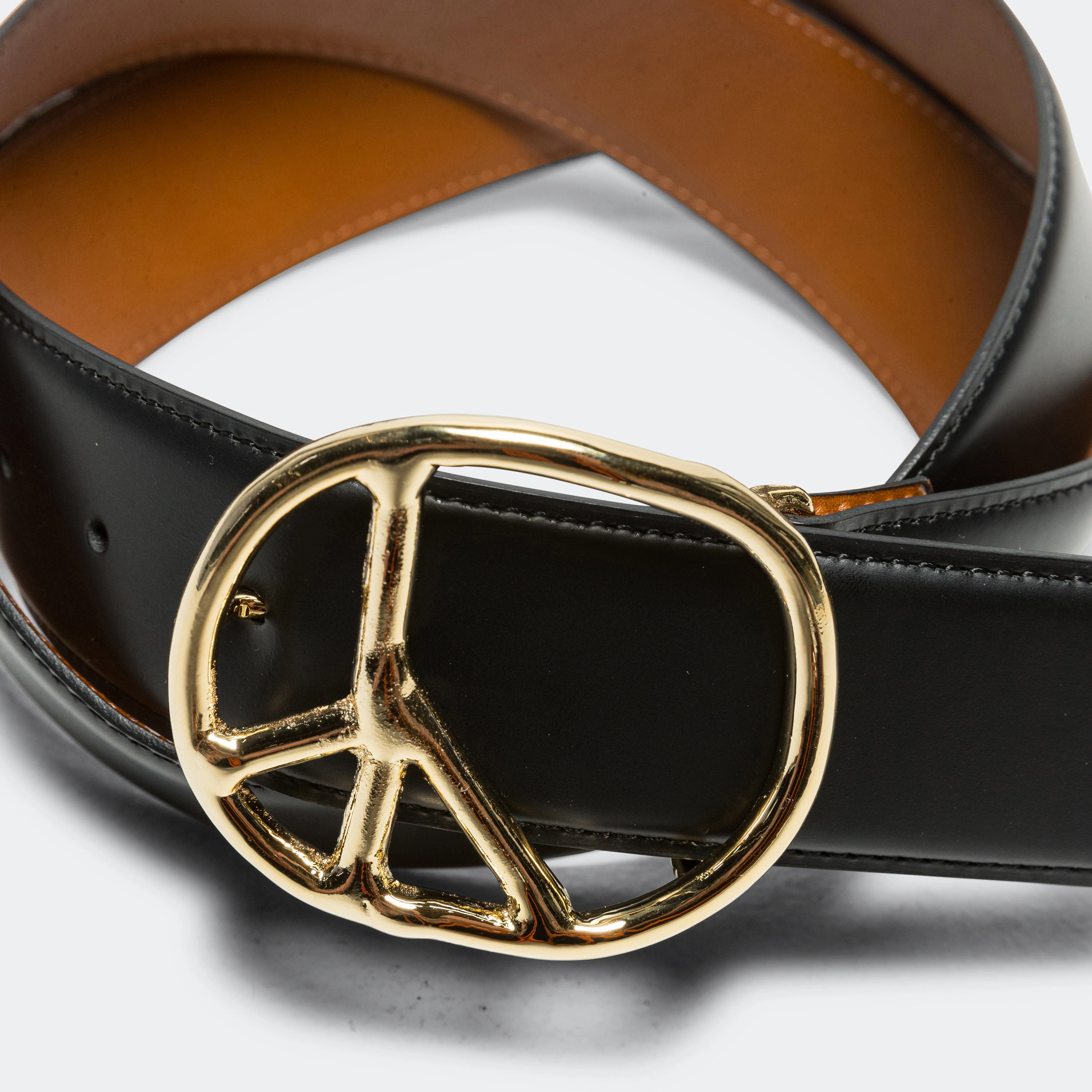 Peace Buckle Belt - Black Steer Leather