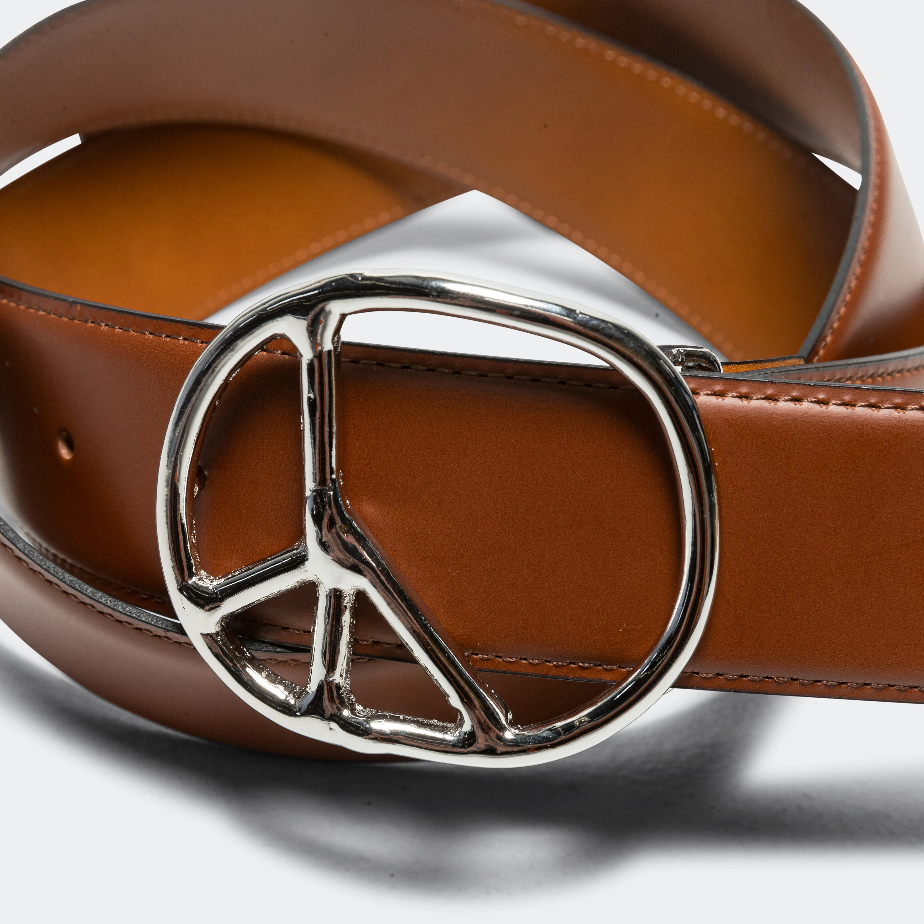 Peace Buckle Belt - Brown Steer Leather