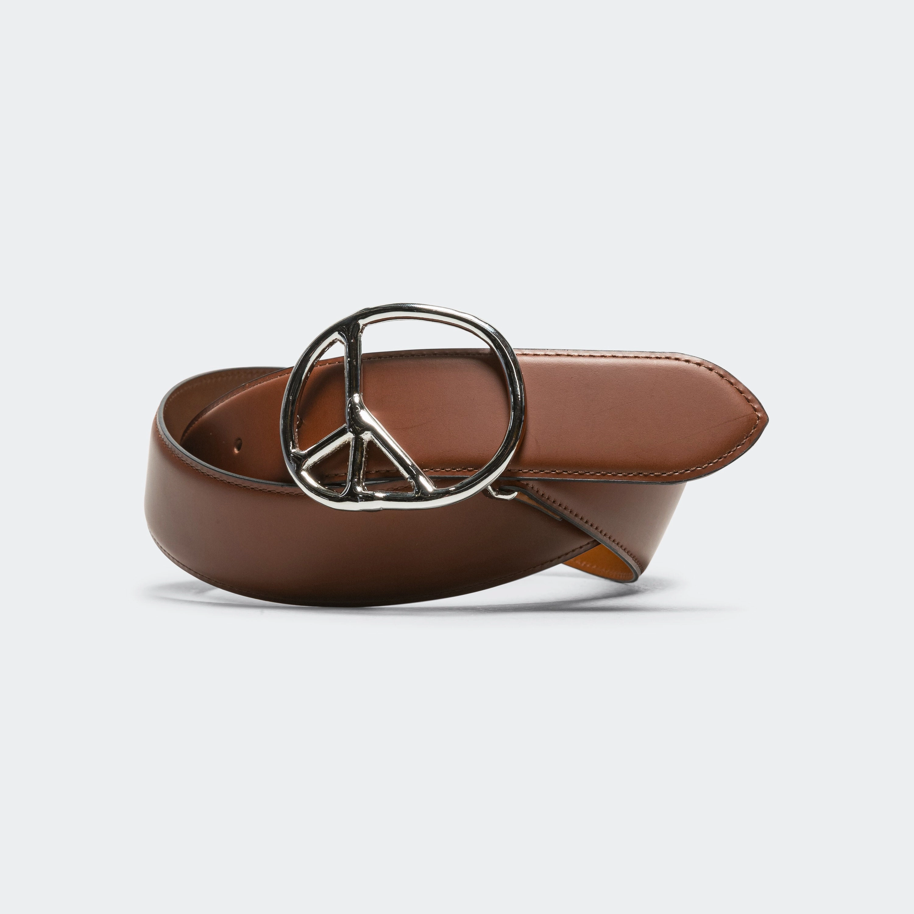 Peace Buckle Belt - Brown Steer Leather