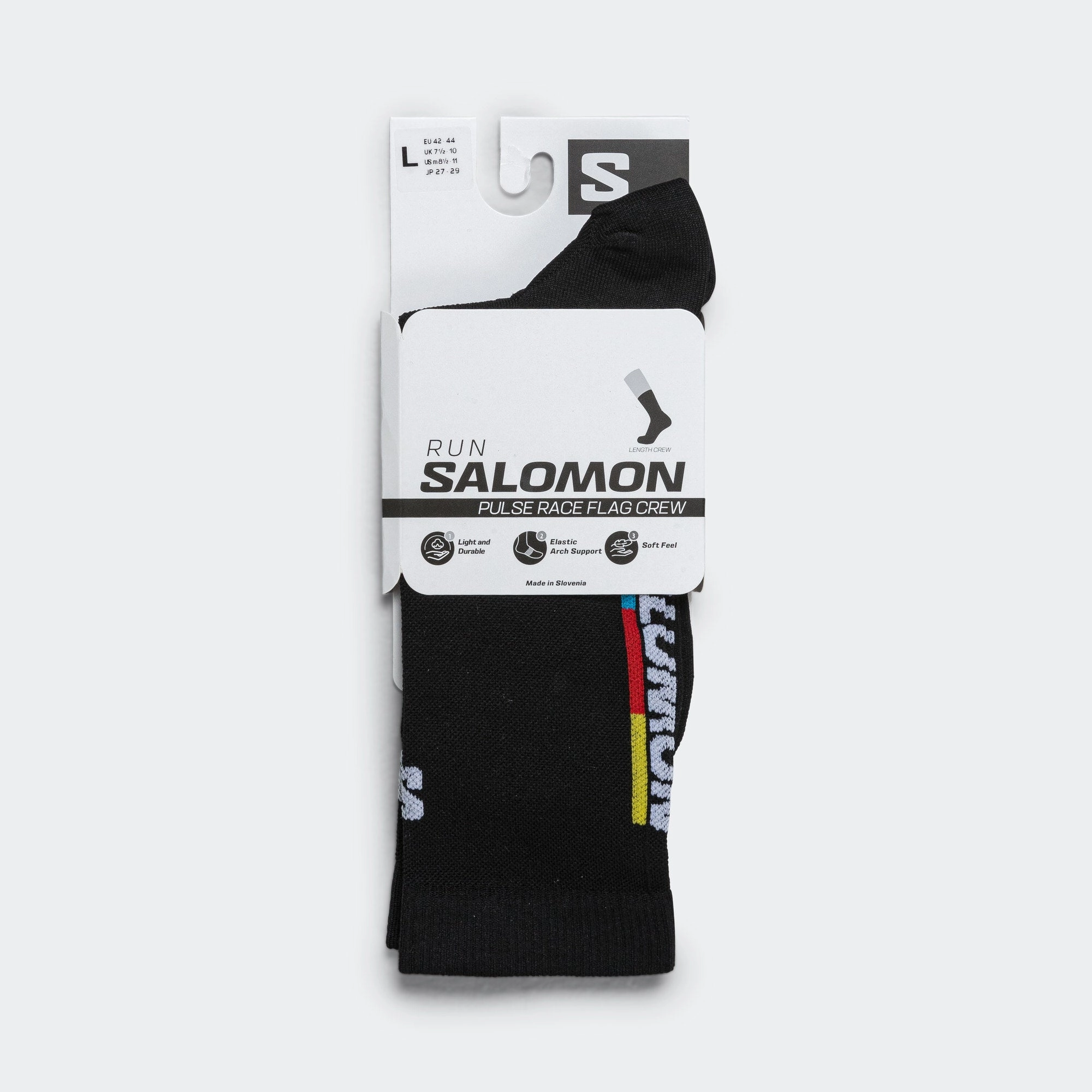 Pulse Race Flag Crew Sock - Black/Bright Red-Lemon