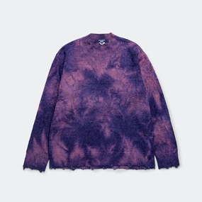 Rayon Mole Yarn Jersey Uneven Dye Knit Crew - Navy/Purple