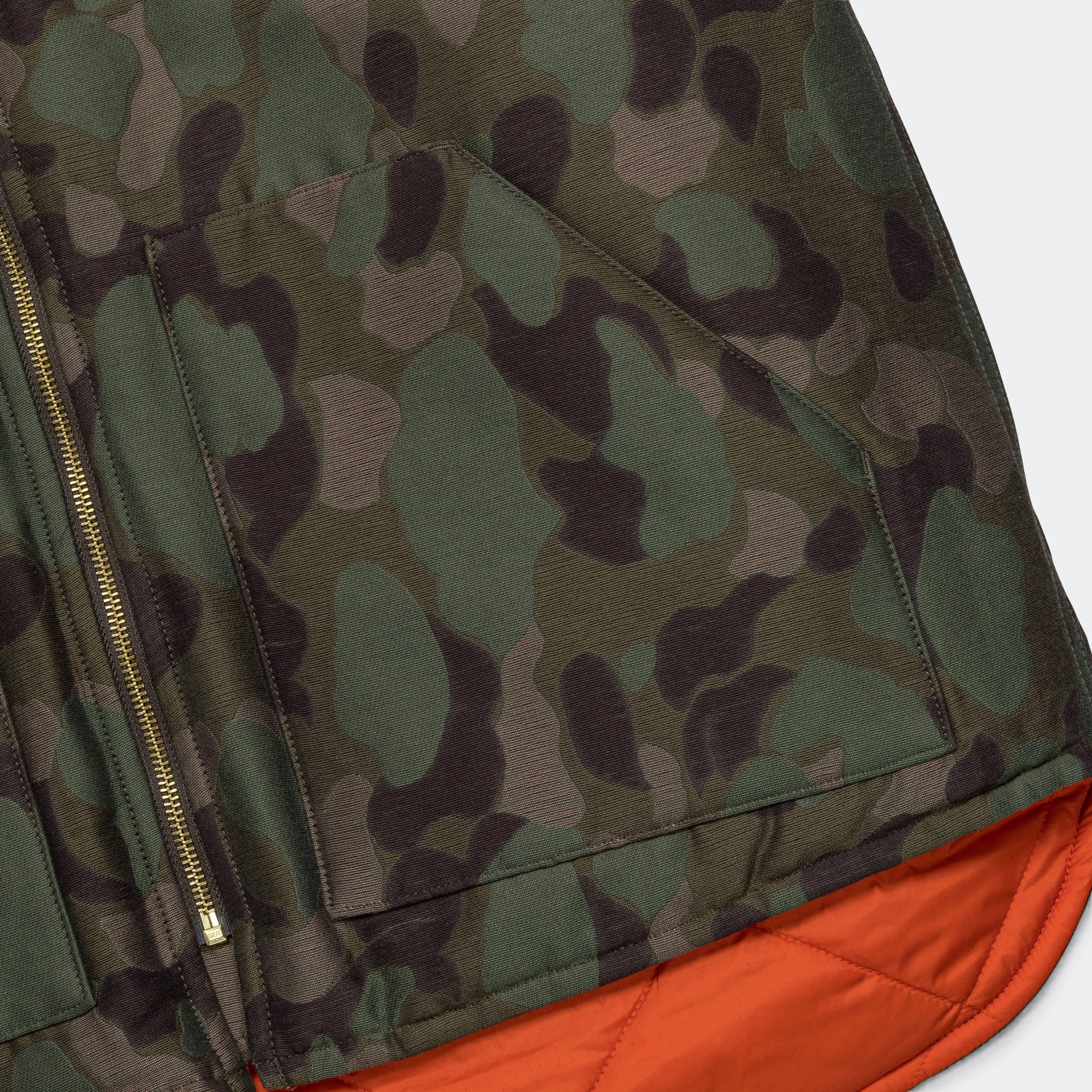 Reversible Duck Hunter Camo Puff Vest  - Olive Camo/Orange