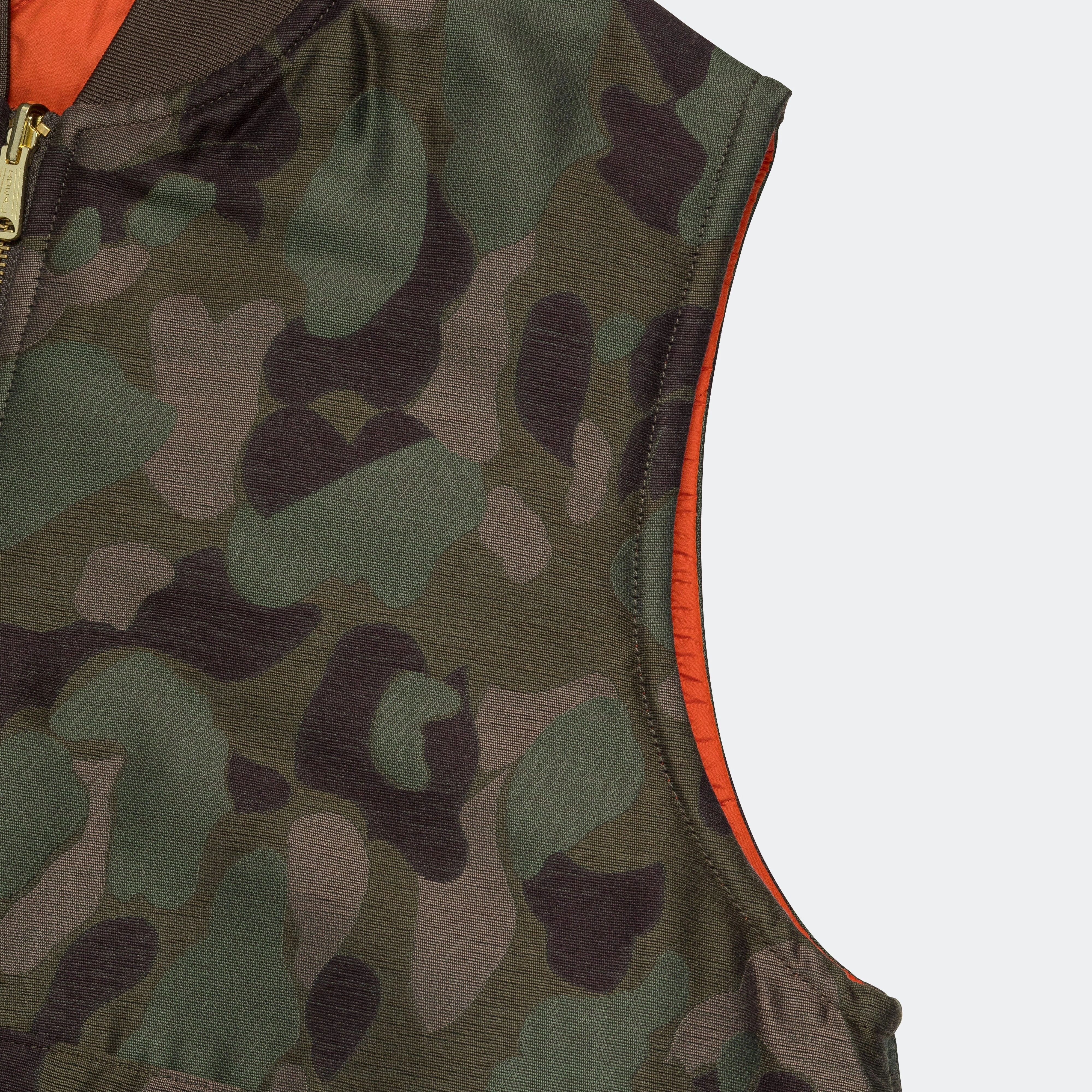 Reversible Duck Hunter Camo Puff Vest  - Olive Camo/Orange