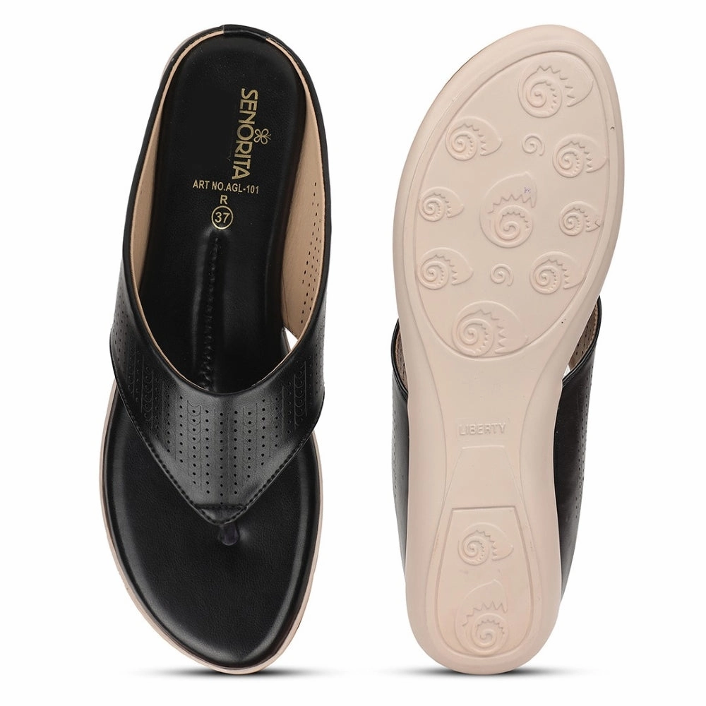 Senorita Black Casual Slipper For Women AGL-101 By Liberty